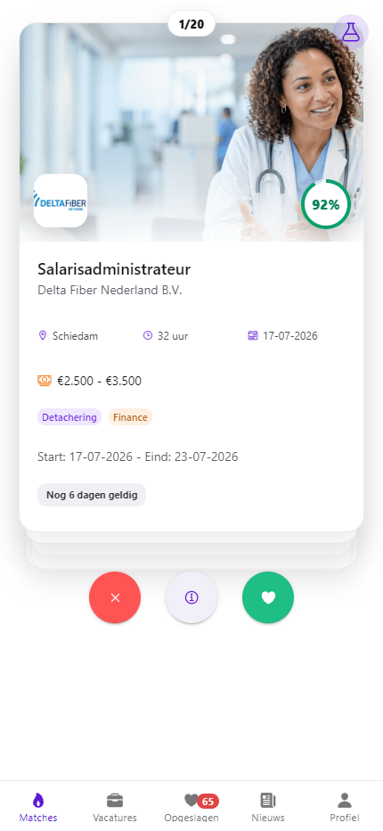 1UPPLY persoonlijke matches en swipe-deck
